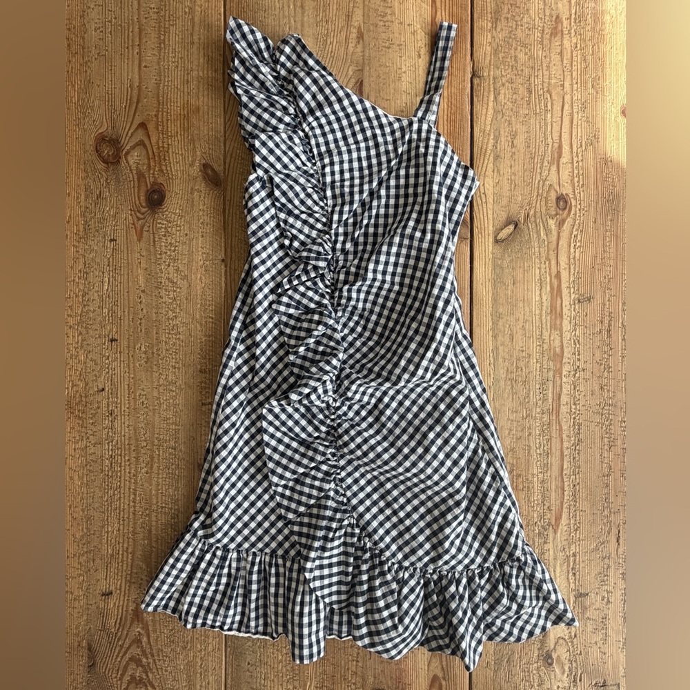 Habitual Black & White Gingham One-Shoulder Ruffle Dress